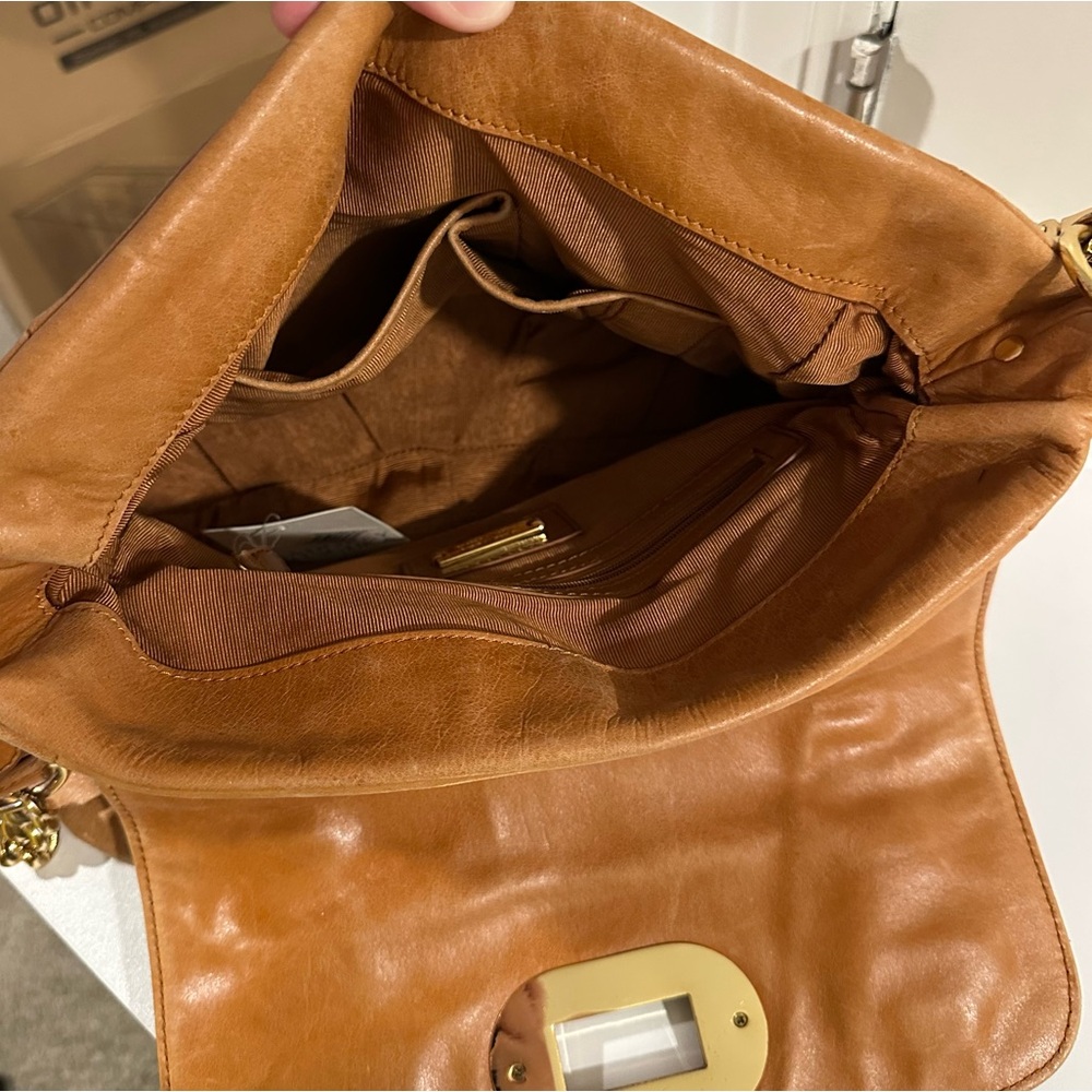 Badgley Mischka Janet Bag in Distressed Saddle Tan Leather with Dust Bag - Picture 15 of 16